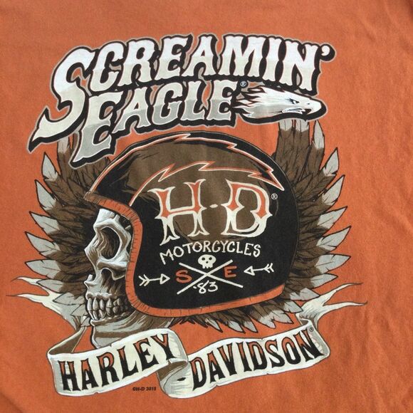 Harley-Davidson T-Shirt Men’s Size 2XL Orange Screamin Eagles Motorcycles Gildan - Picture 7 of 9